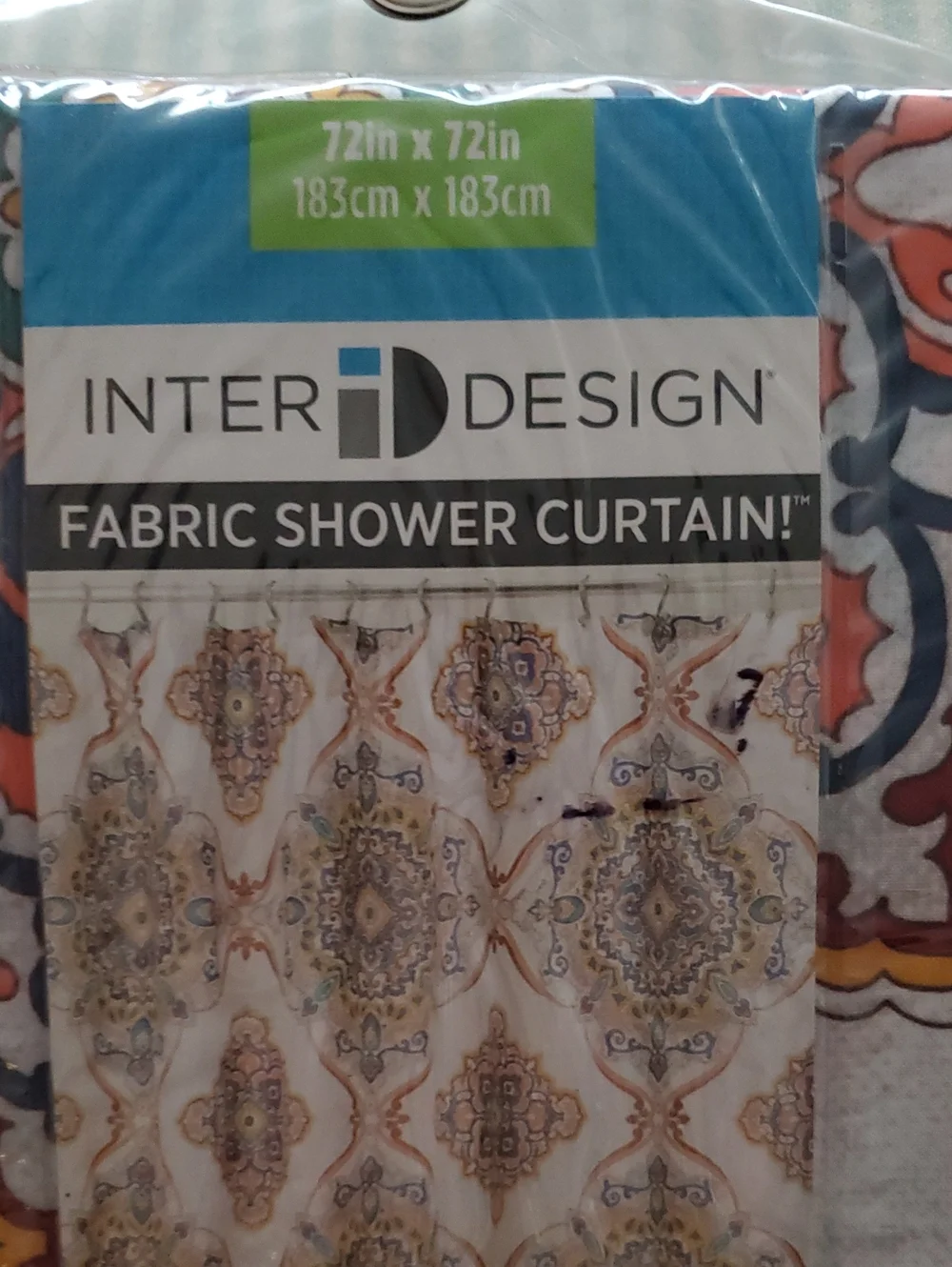 Henna Medallion Fabric Shower Curtain - White with Orange & Blue Medallion
